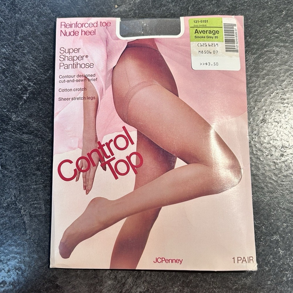 NEW JC Penny Control Top Super‎ Shaper Pantihose Reinforced Toe Smoke Grey 85